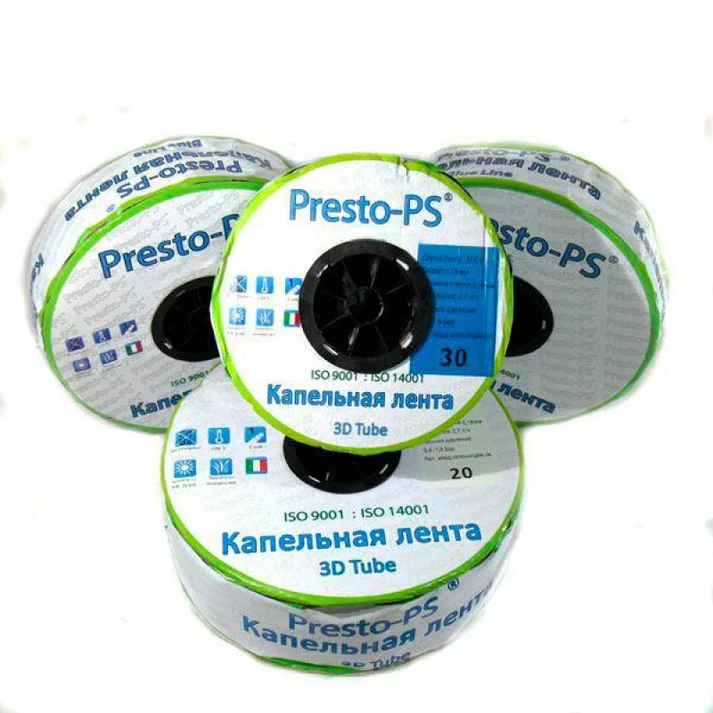 Капельная эмиттерная лента 3D Tube, капельницы через 30 см, расход 2.7 л/час, длина 500 м Presto-PS 3D-30-500