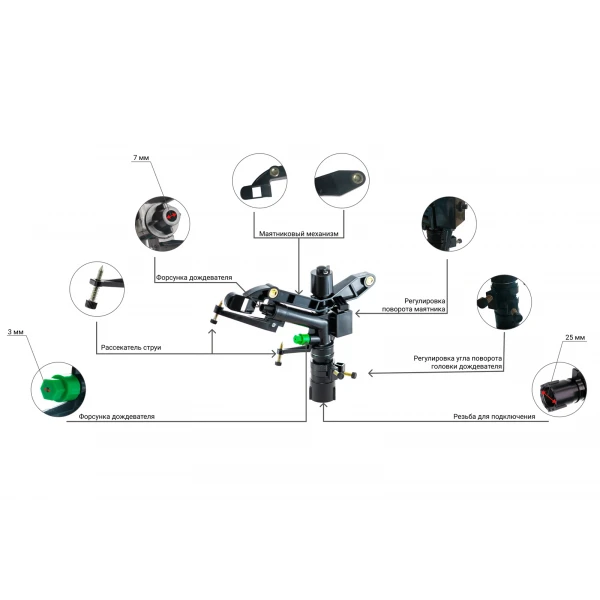 Дощувач Presto-PS зрошувач імпульсний для городу на 2 форсунки з різьбленням 1 дюйм (6015)