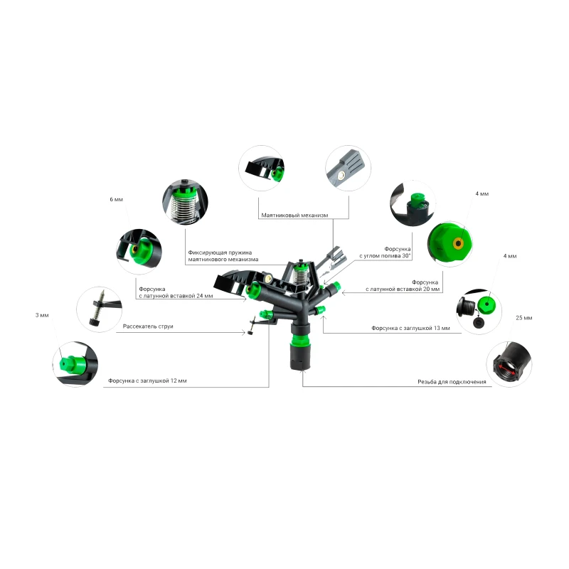 Ороситель импульсный на 5 форсунок с резьбой 1 дюйм Presto-PS 6010