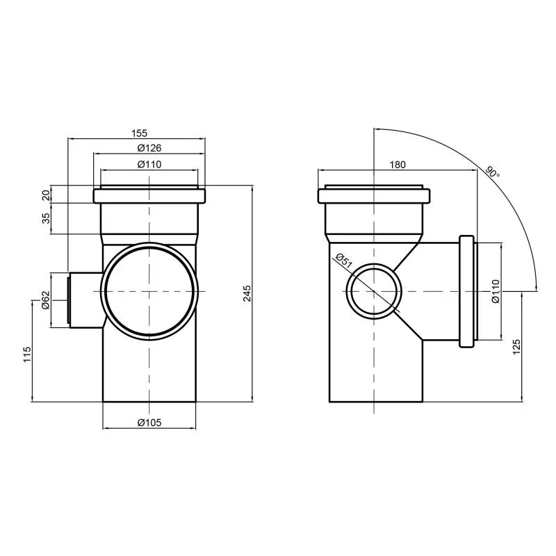Хрестовина каналізаційна TA Sewage 110х110х110х50, 90° (ліва)