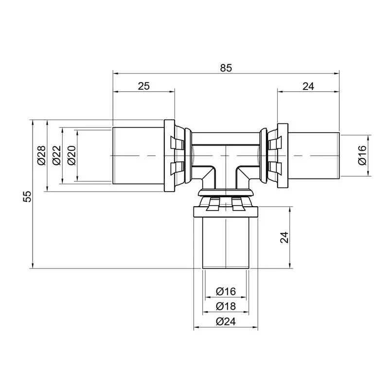 Тройник пресс Icma 16х16х20 №406