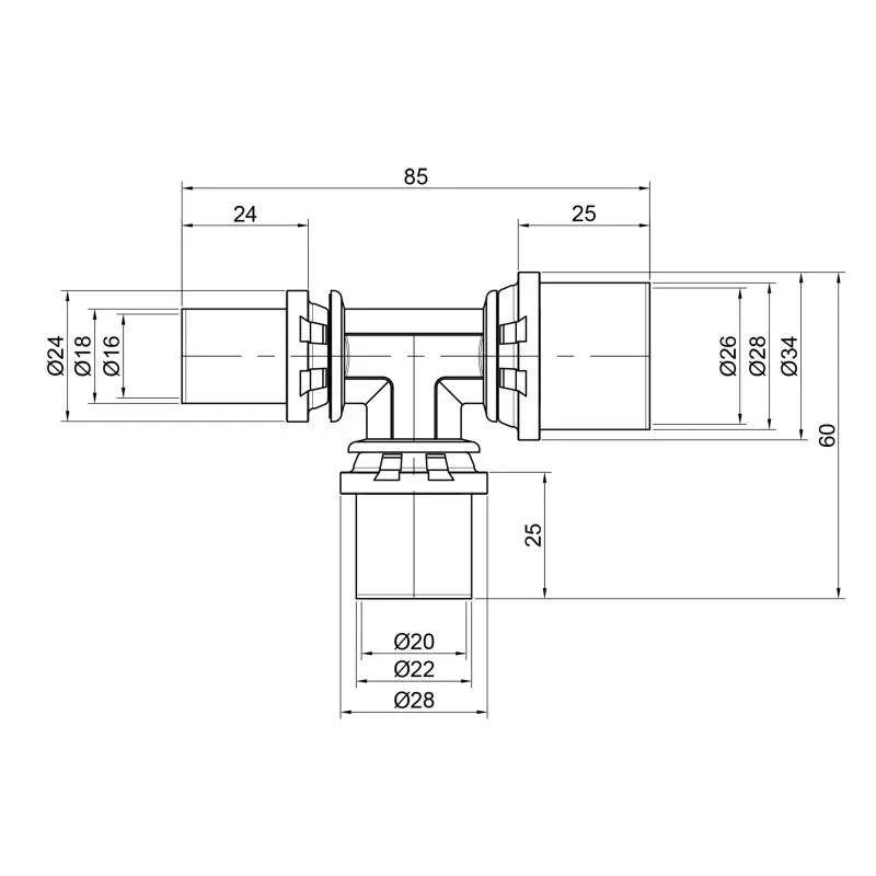 Тройник пресс Icma 16х20х26 №406