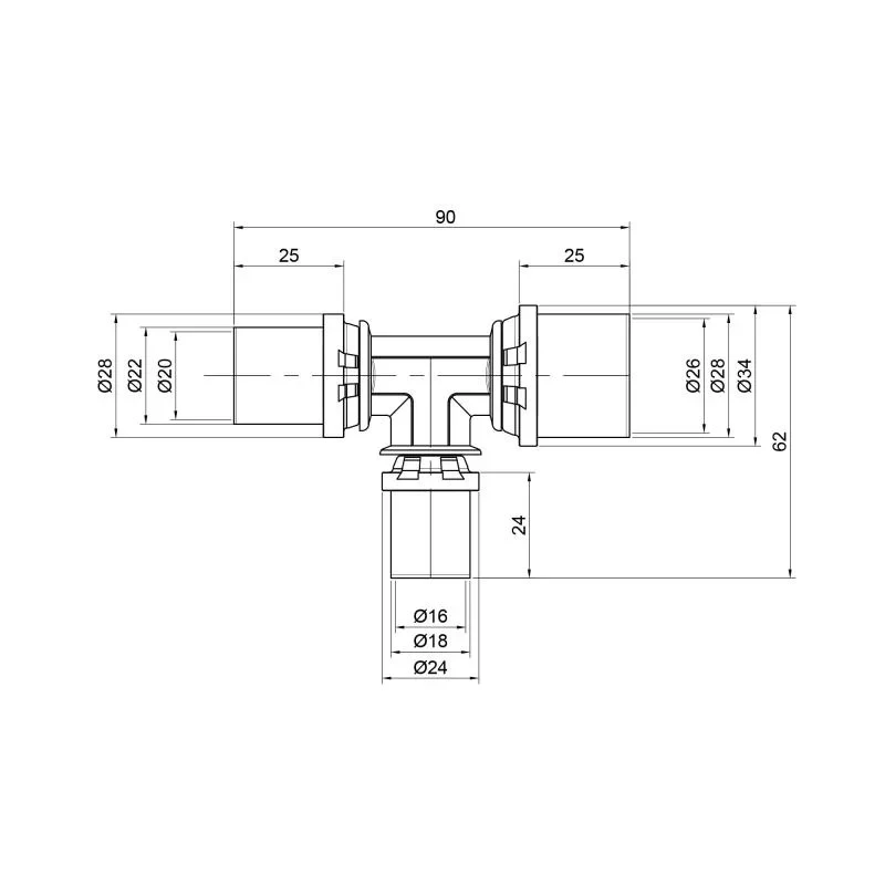 Тройник пресс Icma 20х16х26 №406