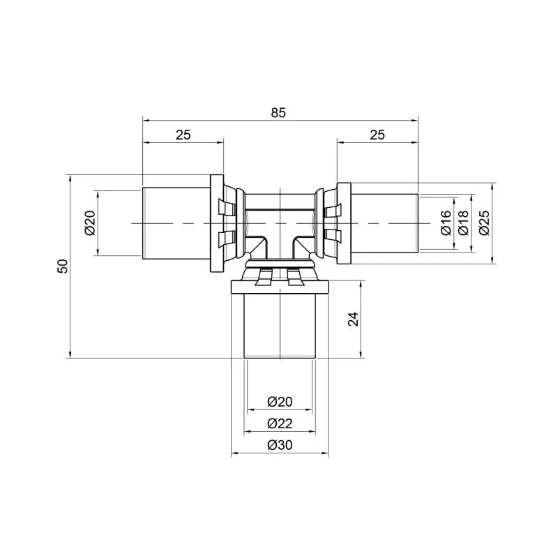 Тройник пресс Icma 20х20х16 №406
