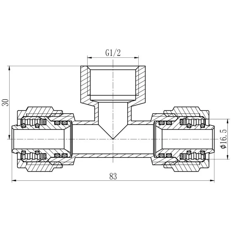 Тройник обтискний SD Forte 16х1/2