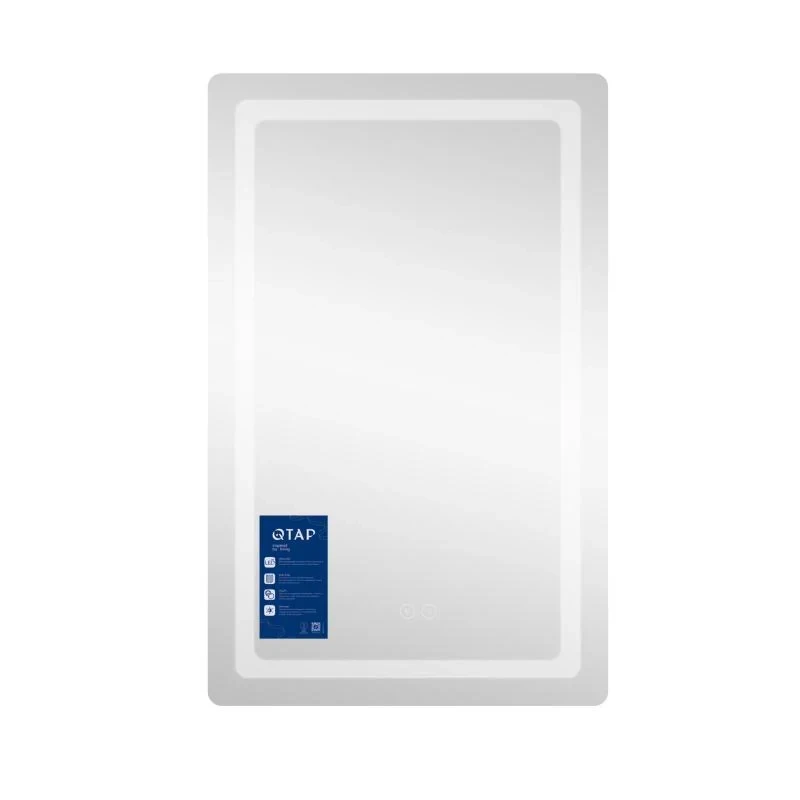Дзеркало Qtap Mideya (DC-F911) 500х800 з LED-підсвічуванням Touch, з антизапотіванням, з годинником, димером, рег. яскравості QT2078F911W