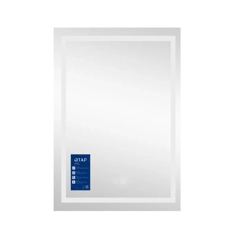 Дзеркало Qtap Mideya (DC-F936) 500х800 з LED-підсвічуванням Touch, з антизапотіванням, з годинником, димером, рег. яскравості QT2078F936W