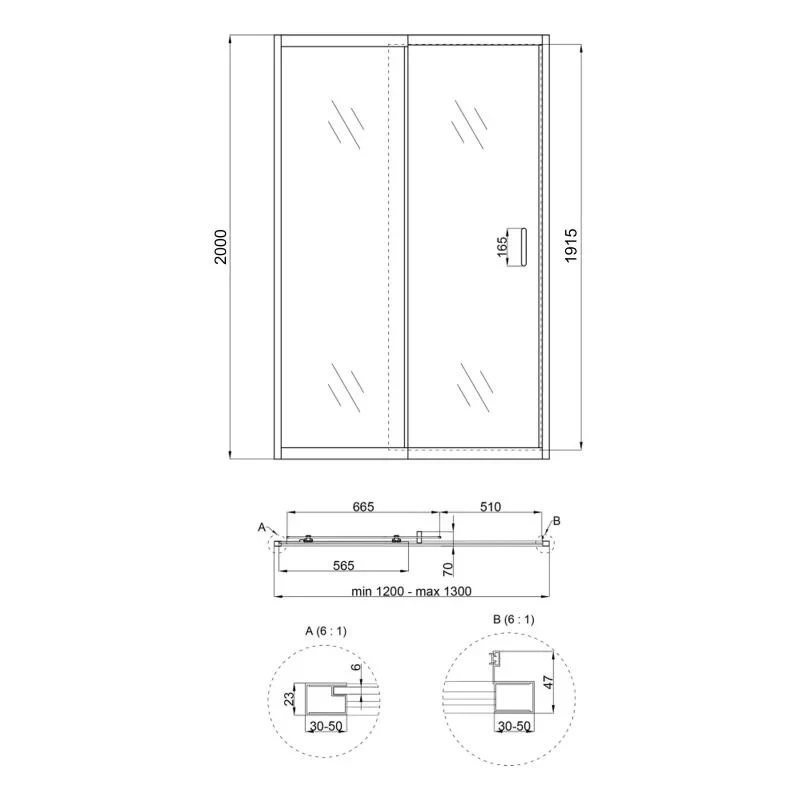 Душові двері в нішу Qtap Taurus CRM2012-13.C6 120-130x200 см, скло Clear 6 мм, покриття CalcLess
