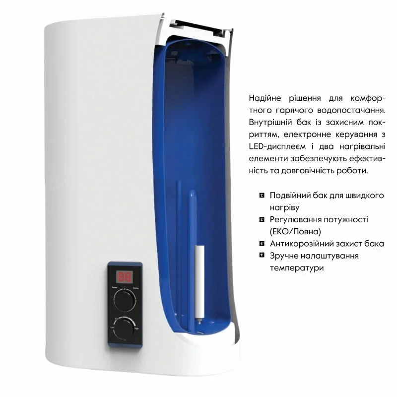 Водонагрівач електричний Thermo Alliance 30 л плоский вертикальний, мокрий ТЕН 2 кВт (0,8+1,2) DT30V20G(PD)/2