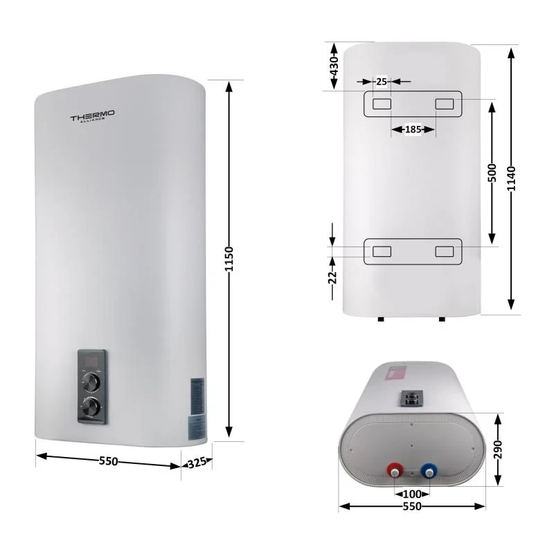 Водонагрівач електричний Thermo Alliance 100 л плоский вертикальний, мокрий ТЕН 2 кВт (0,8+1,2) DT100V20G(PD)/2