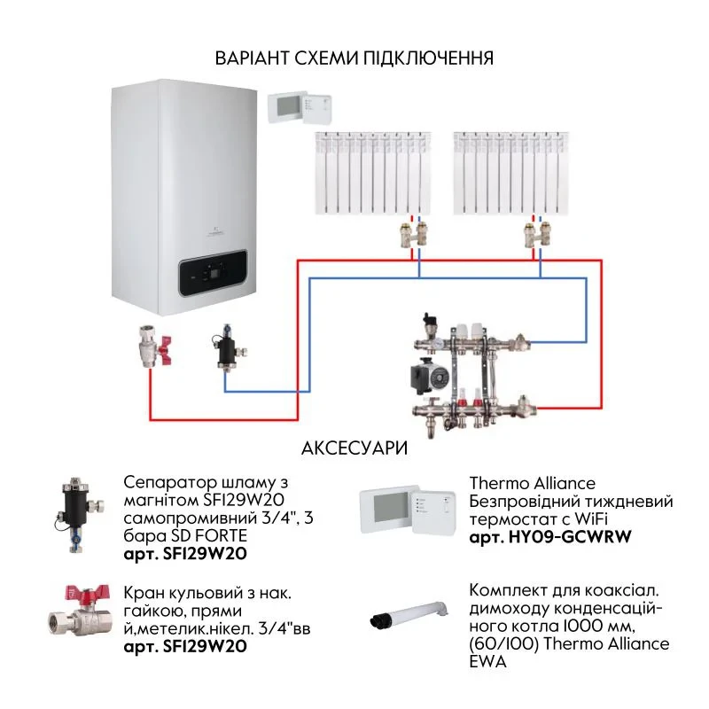 Котел газовий Thermo Alliance EWA 24 кВт двухконтурний, конденсаційний