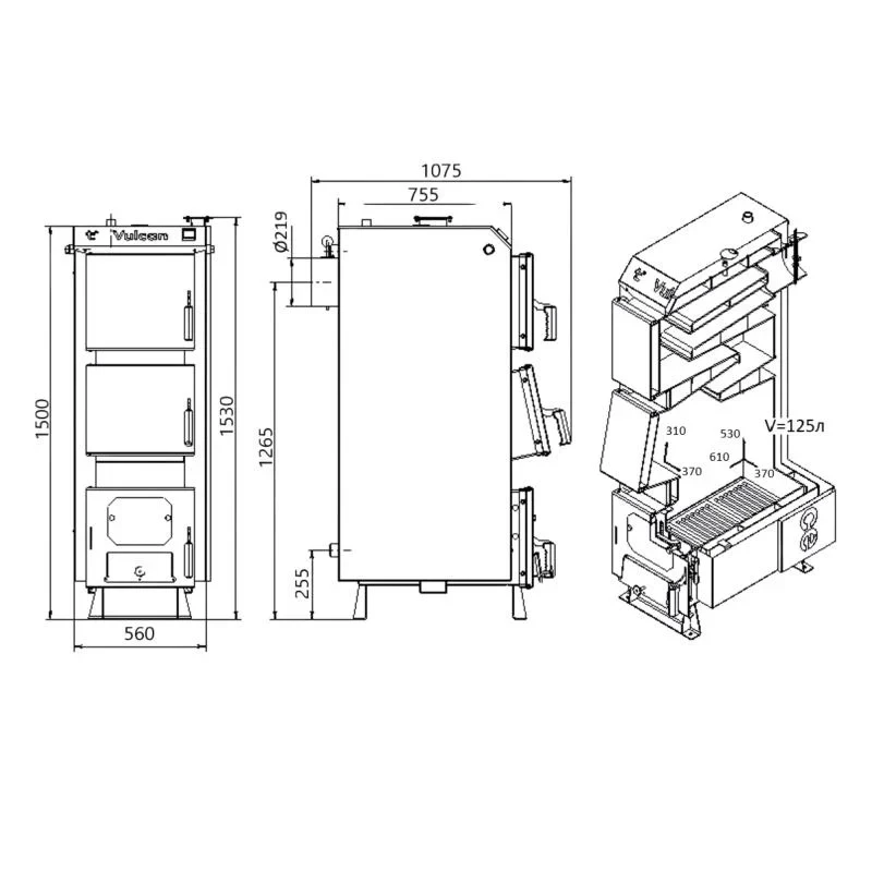 Котел твердопаливний сталевий Thermo Alliance Vulcan V 4.0 SF 35