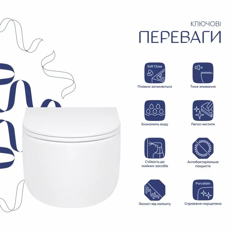 Унітаз підвісний Qtap Taurus безободковий з сидінням Soft-close QT2433084EUQW