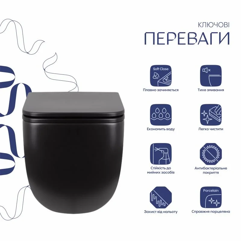Унітаз підвісний Qtap Gemini безободковий з сидінням Soft-close QT2533076EUQMB