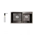 Мийка для кухні з двома чашами інтегрована Lidz Handmade H7843 (LDH7843BPVD45586) Brushed Black PVD 3,0/1,0 мм