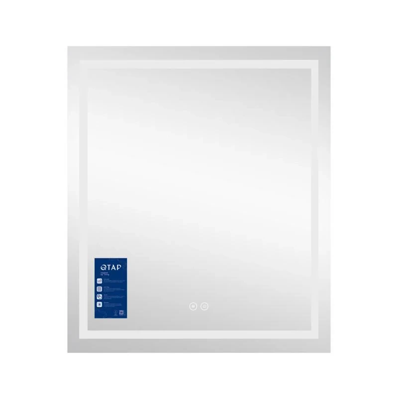 Дзеркало Qtap Mideya 700х800 з LED-підсвічуванням Touch, з антизапотіванням, з годинником, димером, рег. яскравості QT2078DCF7080W