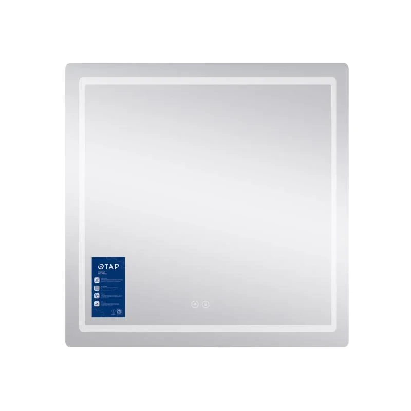 Дзеркало Qtap Mideya 800x800 з LED-підсвічуванням Touch, з антизапотіванням, з годинником, димером, рег. яскравості QT2078NCF8080W