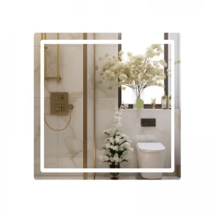 Дзеркало Qtap Mideya 800x800 з LED-підсвічуванням Touch, з антизапотіванням, з годинником, димером, рег. яскравості QT2078NCF8080W
