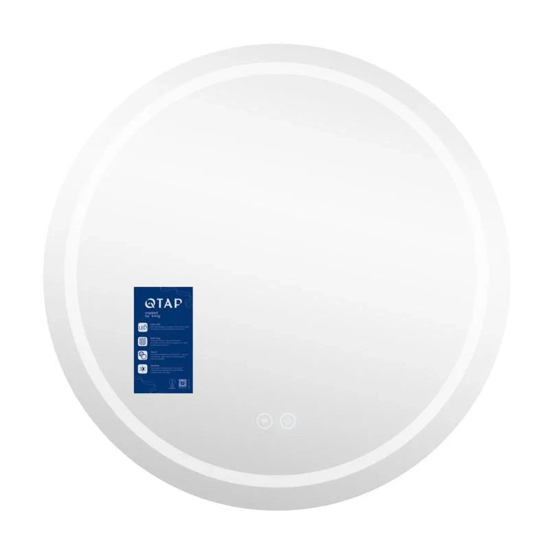 Дзеркало Qtap Mideya R800 з LED-підсвічуванням Touch, з антизапотіванням, з годинником, димером, рег. яскравості QT2078NCR8080W
