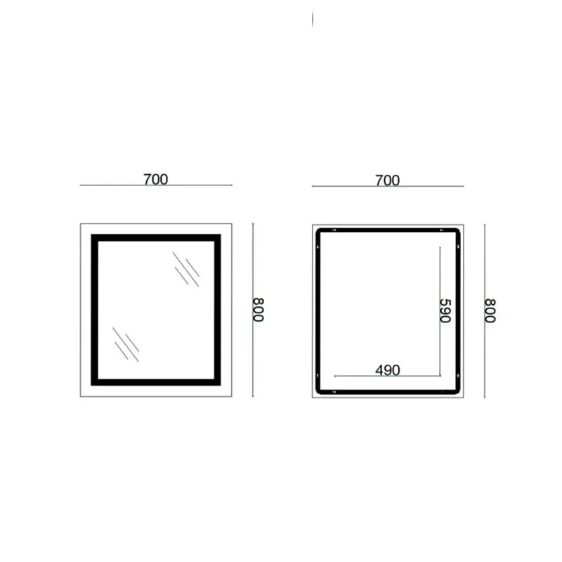 Дзеркало Lidz Kubis 700х800 з LED-підсвічуванням Touch, з антизапотіванням, з димером, рег. яскравості Reverse LD78LF9048070
