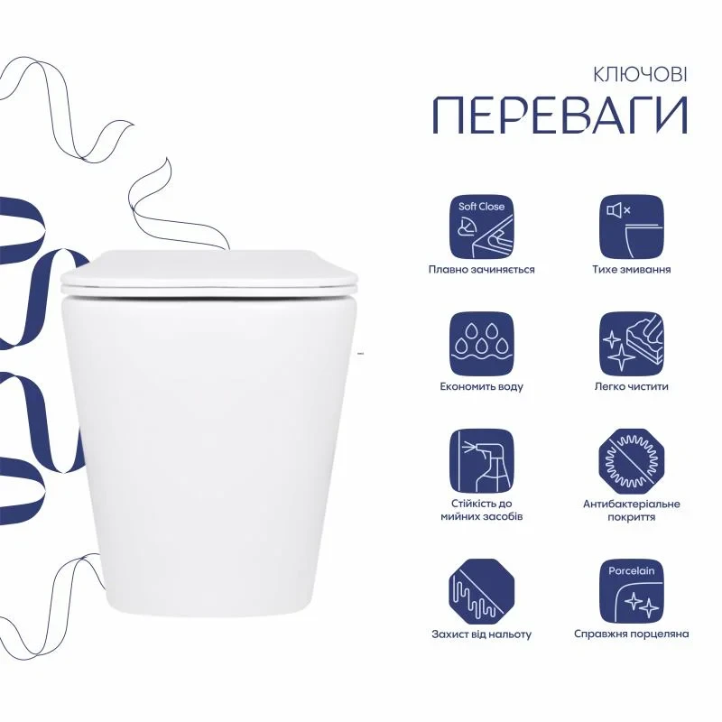 Унітаз підлоговий Qtap Tern безбачковий Ultra Quiet безобідковий безобідковий з сидінням Soft-close WHITE QT17223303AW