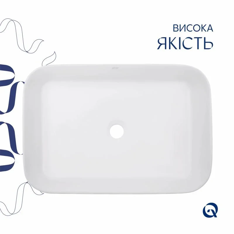 Раковина накладна Qtap Virgo N прямокутна без донного клапана WHITE QT18116308W
