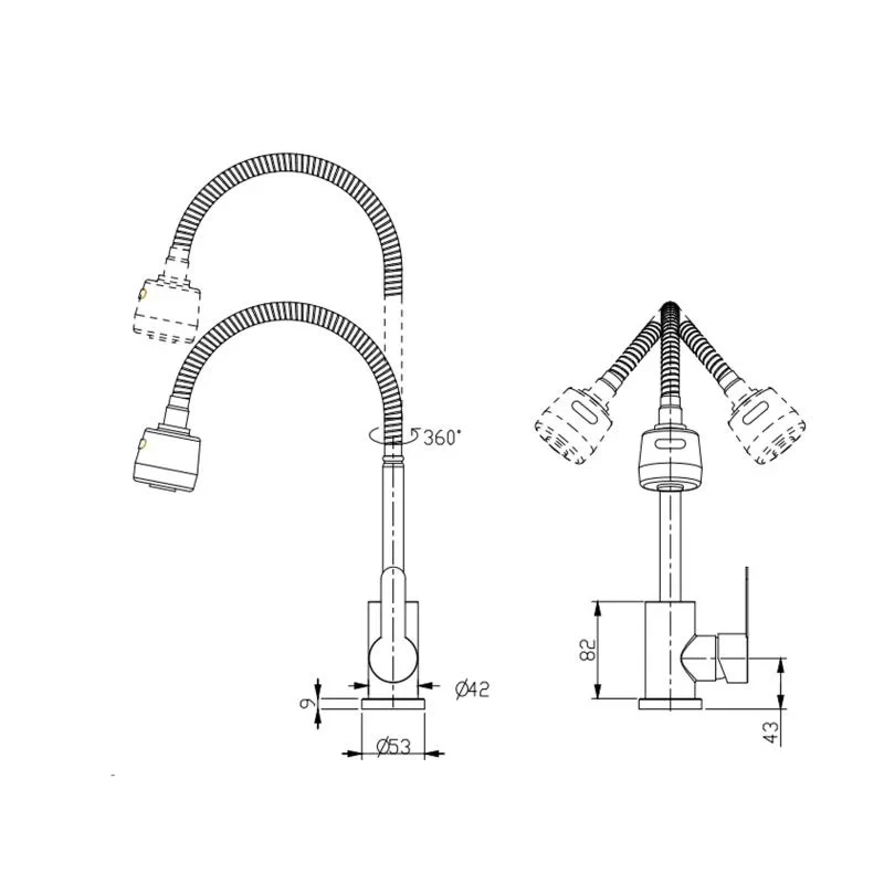 Смеситель для кухни Brinex Pure 015F41 с гибким изливом   Nickel BRIPUR015F41NKL