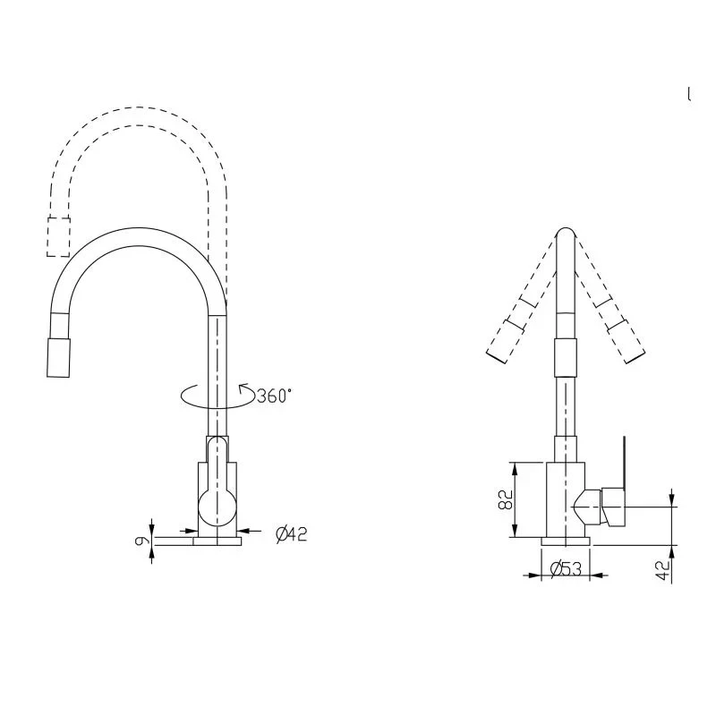 Смеситель для кухни Brinex Pure 015F3 с гибким изливом   Nickel/Black BRIPUR015F3NKB