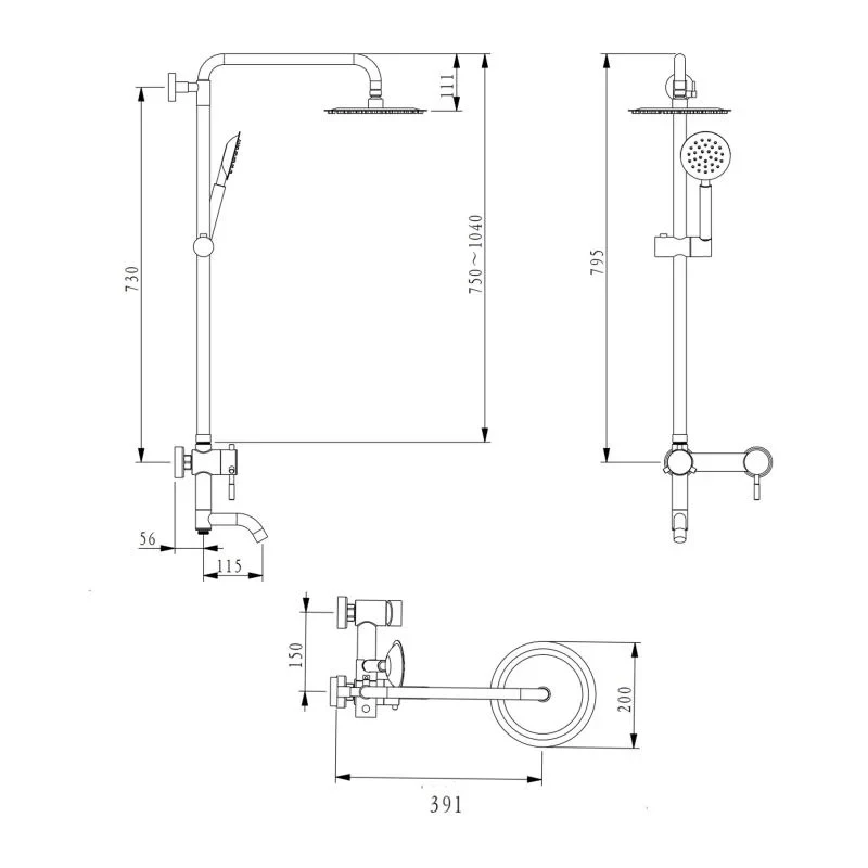 Душова система універсальна Brinex Pure 1030 на 3 споживача  Nickel BRIPUR1030NKL