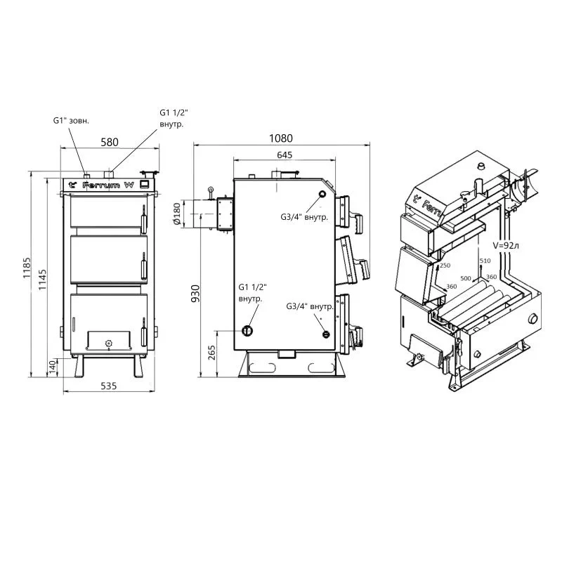 Котел твердопаливний сталевий Thermo Alliance Ferrum W V 5.0 FW 22