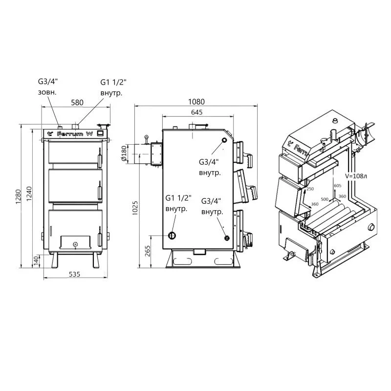 Котел твердопаливний сталевий Thermo Alliance Ferrum W V 5.0 FW 26