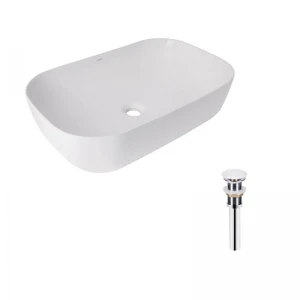 Комплект Qtap Robin: Раковина накладна прамокутна 600x390x150 мм White + Донний клапан PU02