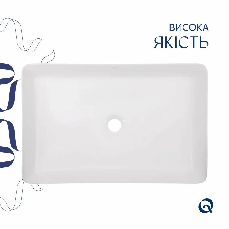 Комплект Qtap Tern: Раковина накладная прямоугольная 600x400x110 мм WHITE + Донный клапан PU02