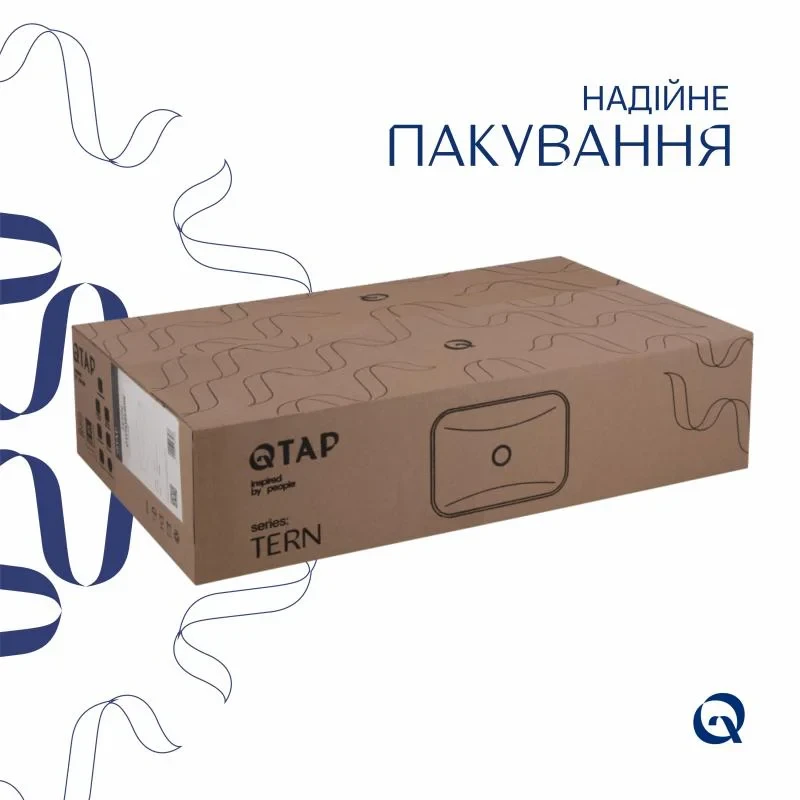 Комплект Qtap Tern: Раковина накладная прямоугольная 610x350x135 мм WHITE + Донный клапан PU02