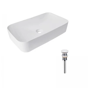 Комплект Qtap Tern: Раковина накладна прамокутна 610x350x135 мм WHITE + Донний клапан PU02