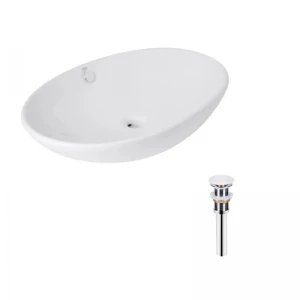 Комплект Qtap Dove: Раковина накладна овальна 635x420x150 мм White + Донний клапан PU02O