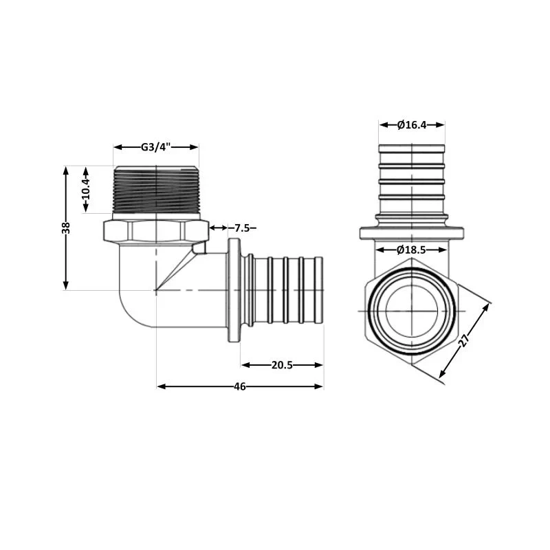 Угол натяжной Icma №1036 d20х2,8-3/4