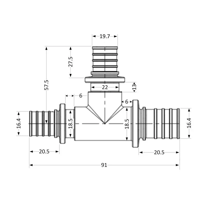 Тройник натяжной Icma №1039 d20х25х20 851039GWGXGW05