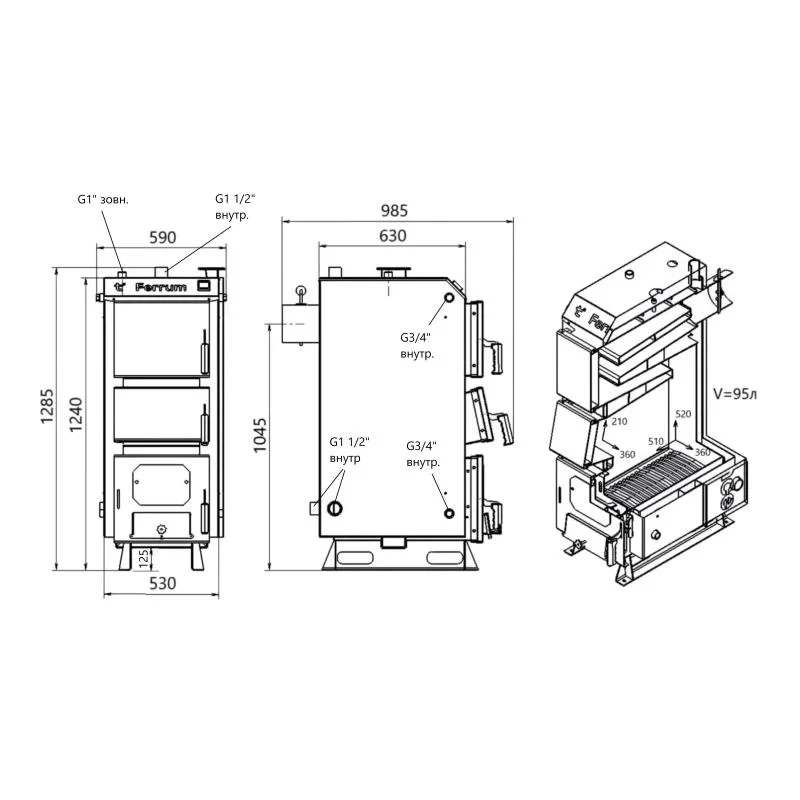 Котел твердопаливний сталевий Thermo Alliance Ferrum V 5.0 FSF 26