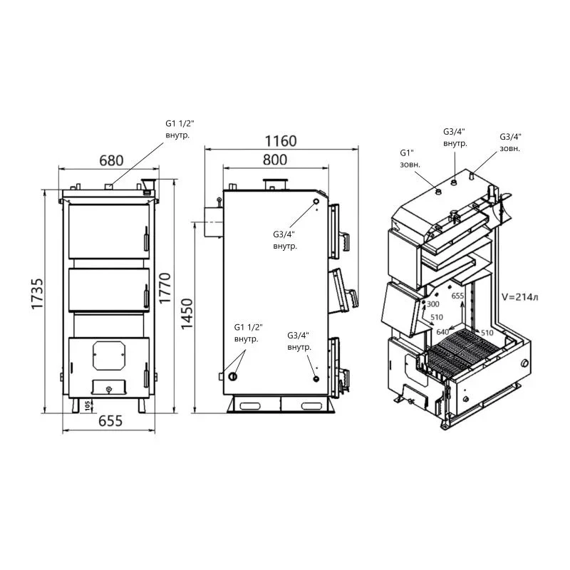 Котел твердопаливний сталевий Thermo Alliance Vulcan Plus V 5.0 VPSFW 50