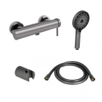 Комплект для душа Qtap Robin Black Chrome: Смеситель QTROB4060102K + Держатель QT829910842854GRP + Шланг QTHADPVC160G +Лейка QTRUCA120R3GRP