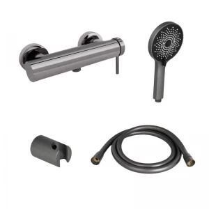 Комплект для душа Qtap Robin Black Chrome: Смеситель QTROB4060102K + Держатель QT829910842854GRP + Шланг QTHADPVC160G +Лейка QTRUCA120R3GRP