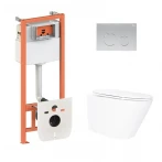 Готове рішення Qtap для ванної кімнати: підвісний унітаз Swan Ultra Quiet 520x360x320 + комплект інсталяції Nest 4 в 1 (кругла клавіша Satin)