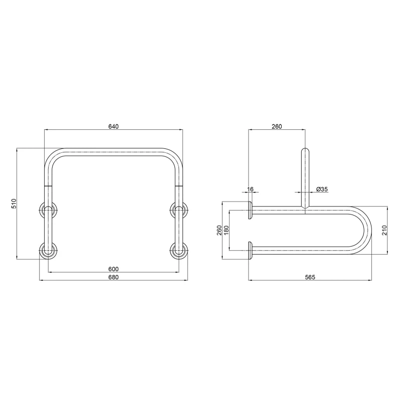 Поручень подвійний для пуссуара Qtap Freedom 600x520 Chrome QT229188CHR