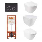 Набір: Qtap Tern + Jay + Swan Ultra Quiet підвісні унітази + Nest комплект інсталяції 4в1 (клавіша кругла Black mat)