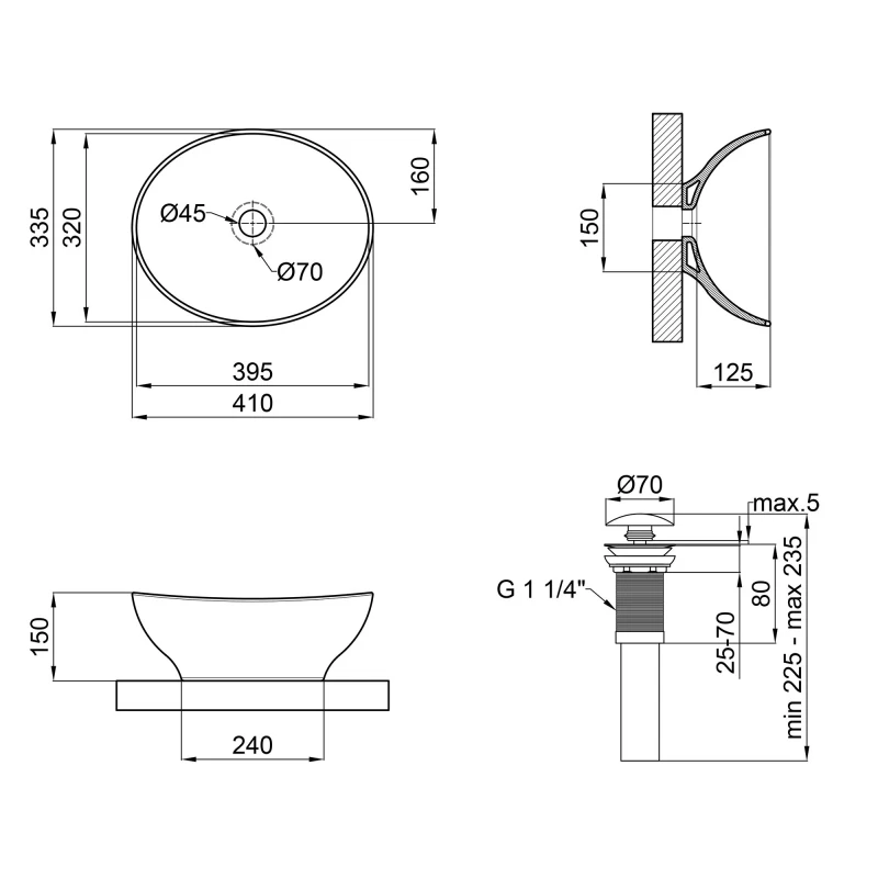 Раковина-чаша Qtap Dove 410х335х145 Matt black с донным клапаном QT063078MBMB