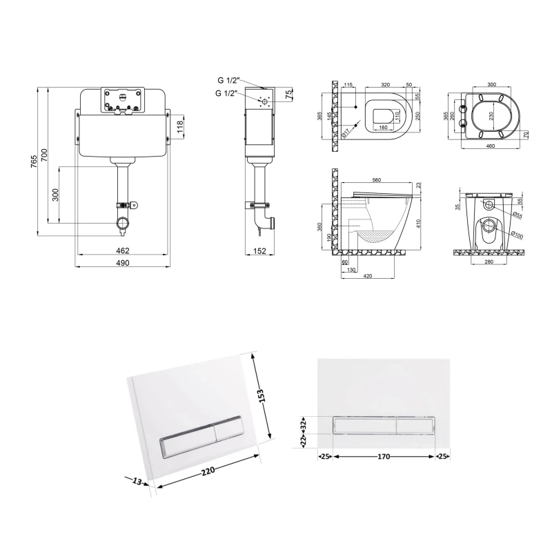 Готове рішення Qtap для ванної кімнати: Унітаз напольний Swan Rimless QT16223178W + інсталяція QT0122490S+ клавіша QT0111M08V1384W