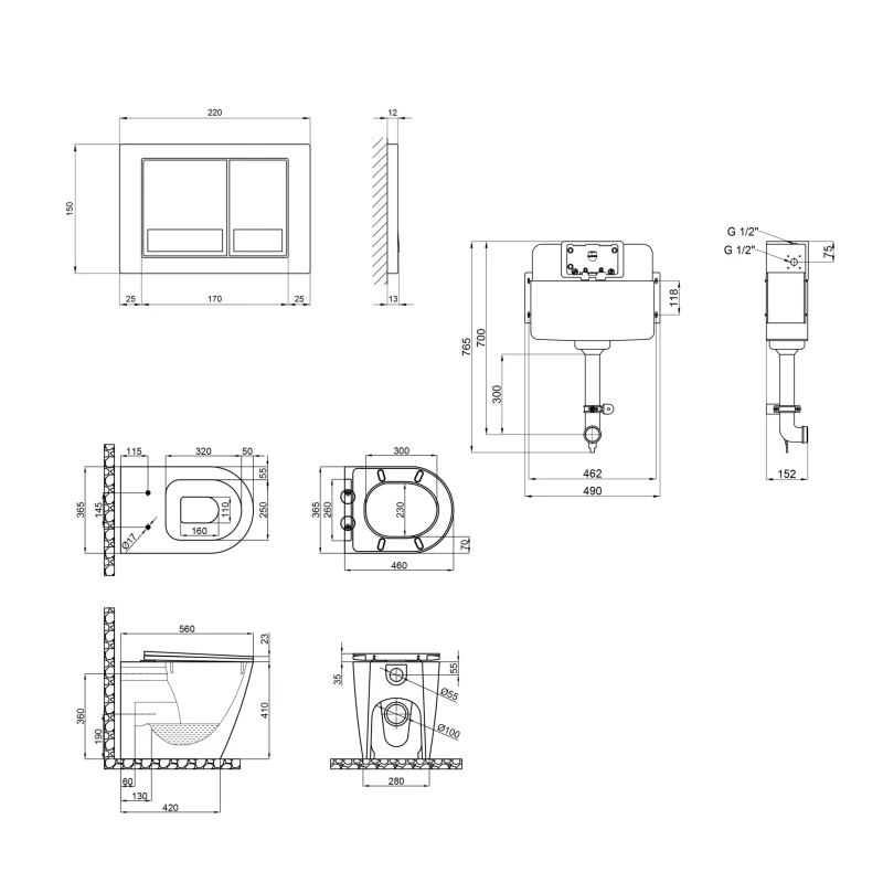 Комплект: Qtap Swan унітаз підлоговий Rimless QT16223178W + Nest комплект інсталяції 2в1 (квадратна клавиша Chrome) QT0122490S4Q1 + QT0111M06028CRM