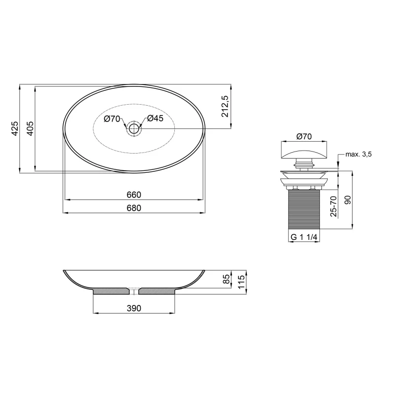 Раковина-чаша Qtap Dove 680х420х120 White з донним клапаном QT0611K160W