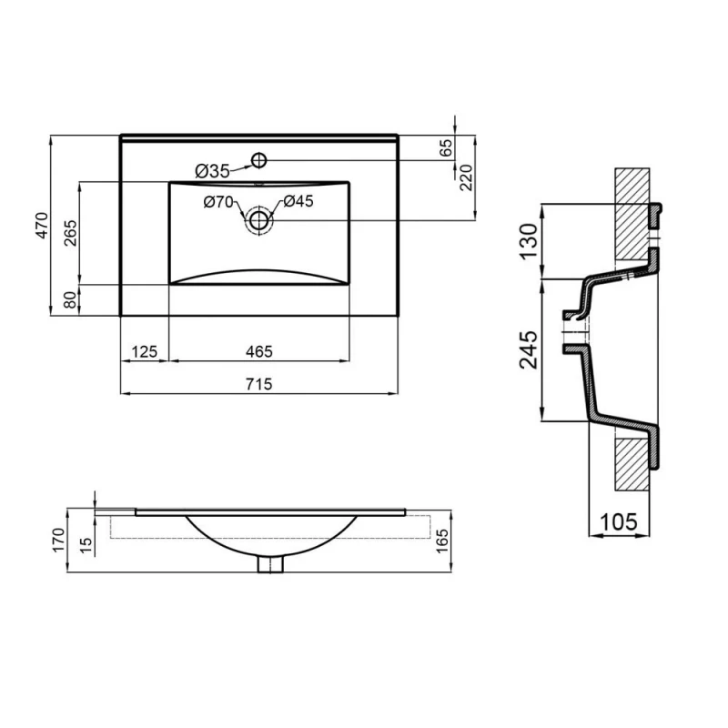 Раковина Qtap Albatross New 710x465x180 White без донного клапана QT0111750670W1
